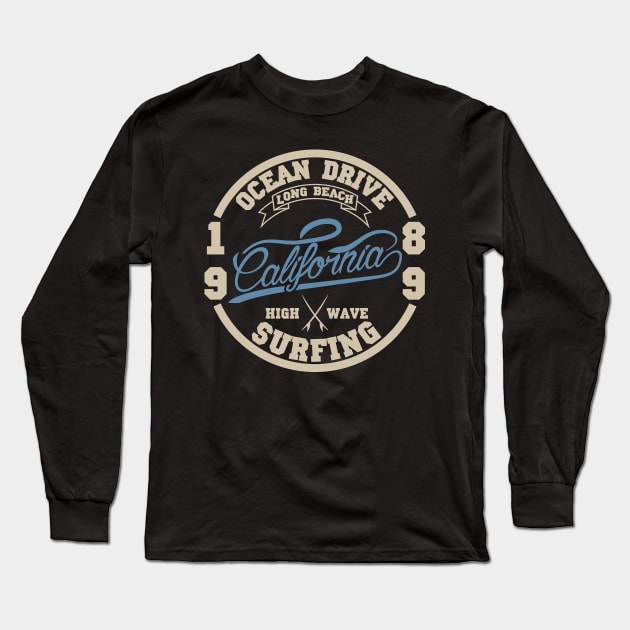 Ocean drive. California surfing T-shirt Long Sleeve T-Shirt by lakokakr